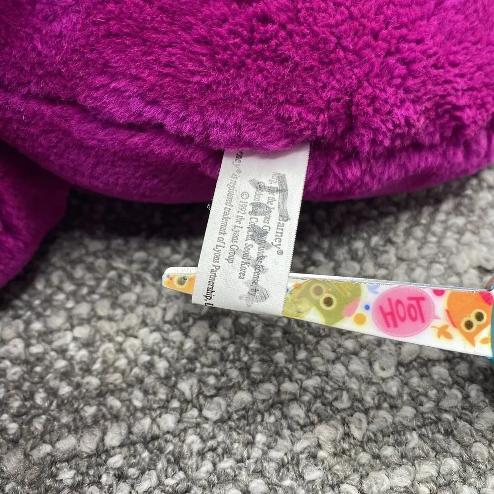 1992 Barney Plush‎ VTG Purple green Foot Embroidered BARNEY Tush Tag Attached